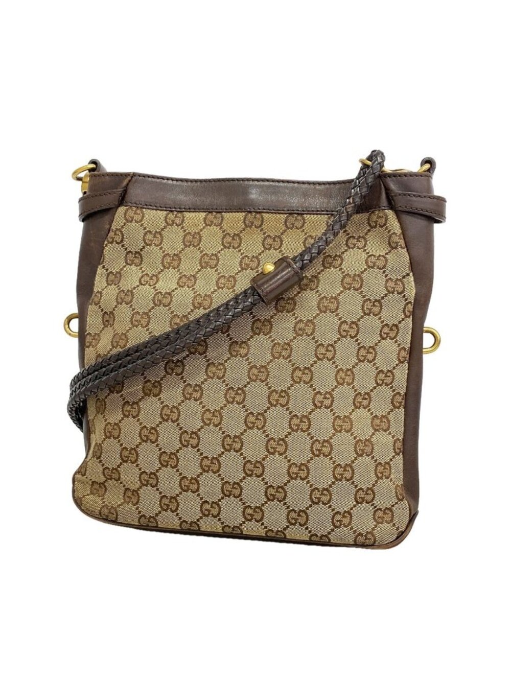 Gucci Shoulder Bag GG Canvas Brown Gold